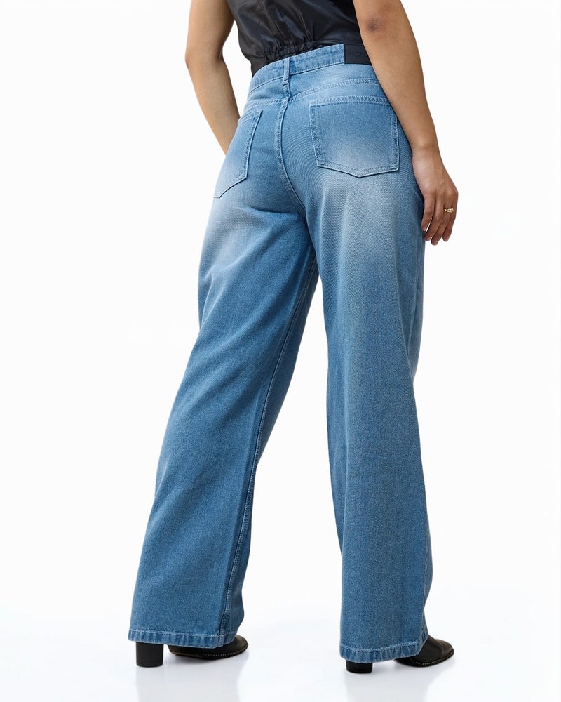 bewakoof Women's Blue Washed Baggy Wide Leg Jeans - Image 3